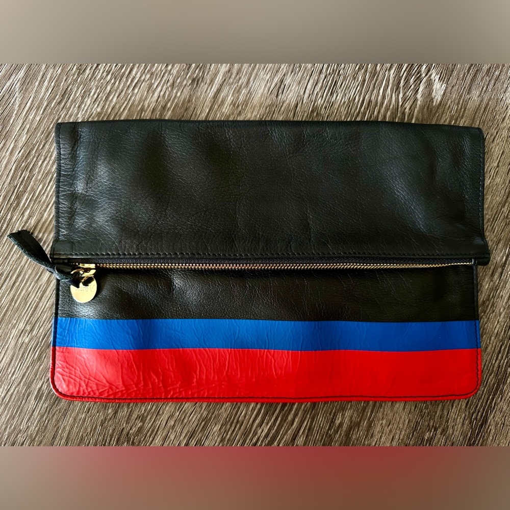 Clare V. Black Leather Fold Over Clutch
